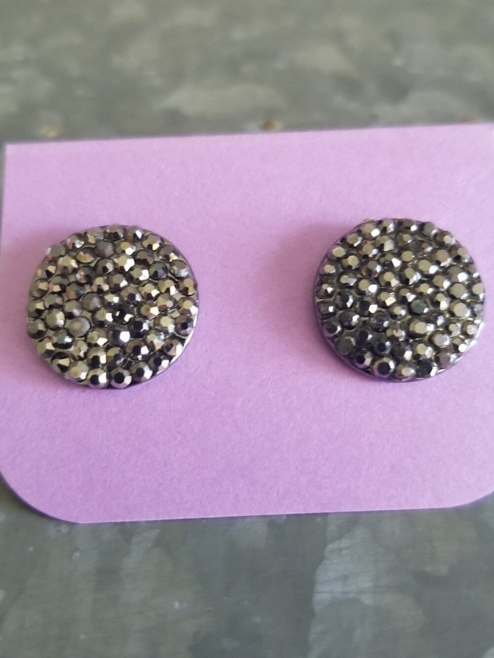 Costume Silver Marcasite Chip Sparkly Stud Earrings Post 1/2" Round Black